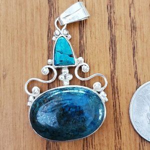 Sterling Silver Jade and Turquoise pendant